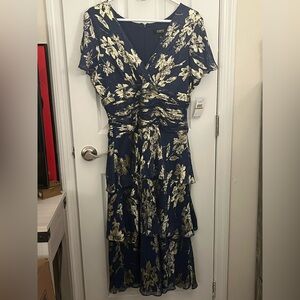 Ignite Evenings Floral Gold and Navy Dress